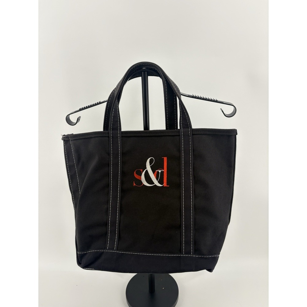 Vintage LL Bean Boat & Tote Bag Large‎ Black Monogram Short Straps USA Made GUC
